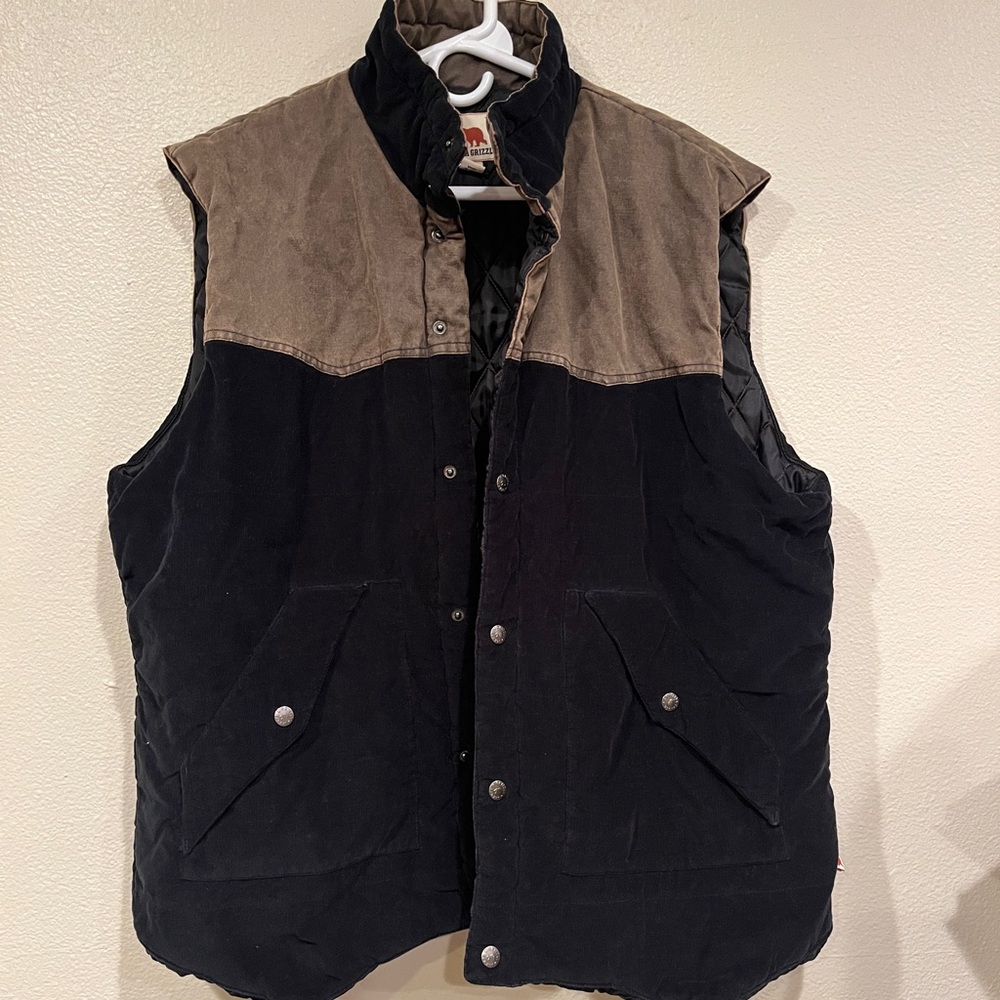 Men's Black and Brown Quilted Vest